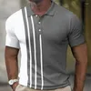 Herren Polos Sommer Polo-Shirt gestreifte Grafikdrucke im Freien Arbeit Street Kurzärmel Button-Down-Print Mode Top