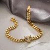 Link Bracelets Gold Color Leopard Bracelet Metal Copper Zircon Cuban Chain For Women Hip-hop Punk Female Jewelry Gifts Wholesale Drop