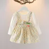 Vårens höst baby flickor lång ärm varje dag bär dagliga barn kläder söta outfit blommigt tryck småbarn klänningar