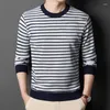 Herrenpullover Männer lässig gestreift Pullover Marine Blue White Red Ripple Manschette Strickwege Männlich gemütliches Pull Top Round Collar Long Jersey 2023