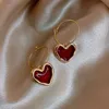 Stud Love Sweet Burgundy Emaille Heart Ohrringe für Frauen Mädchen Gold Farbe Metall Hanging Dangle Vintage Schmuck 230814