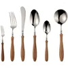 Dinnerware Sets Western Cutlery Set Knife Fork And Spoon Wooden Handle Steak 304 Stainless Steel Tableware Kitchen Bar