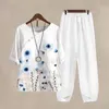 Women's Two Piece Pants Casual Printed Five Quarter Sleeve Loose Shirt Top Wide Leg Woman All Outfits Jumpsuit For Wedding Guest Women