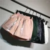 Women's Shorts Gowyimmes Spring Casual Women Big Size Girl Solid Flash Wide Leg Summer Lady Elastic Waist Outwear 1156