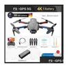 Aeronave eléctrico/RC F9 GPS Drone 6K Dual HD Pogografía Profesional Pogografía Motor sin escobillas Quadcopter plegable RC Distancia 200 DHJHM