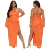 Plus -Size -Kleider großes Frauenkleid 2023 Frühlings- und Sommerstickte sexy Hosentender Solid Color Clothing