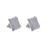 Stud Earrings Hip Hop Gold Silver Color Men Iced Cubic Zircon Micro Pave CZ Square Shape For Women Jewelry