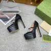 Tasarımcı -Bress Ayakkabı Lüks Klasikler Toka Deri Su Geçirmez Platform Topuk Son Stil Pompaları 14cm Yüksek Topuklu Parti Düğün Kadın Ayakkabı