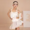 Portez des filles costume de danse latine tassel tassement jupe cha rumba vêtements de performance noire robe blanche kidnewear bl10564