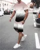 رجال المسارات بدلة صيفية قصيرة الأكمام تي شيرت أزياء 2 قطعة شارع ثلاثي الأبعاد طباعة شورتات رياضية غير رسمية