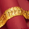 Link Bracelets Real 24K Gold Plated Unique Domineering Sun Pattern Fish Scales Bracelet For Men Chain Anniversary Brithday Wedding Fine