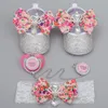 First Walkers 3PCSSet Luxe babymeisje schoenen met kroon zachte zool pacifier hoofdband prinses Crystal Diamonds 230812