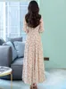 Casual Dresses Spring Summer Women Floral Chiffon Beach Long Sleeve Evening Elegant BodyCon Party Maxi 2023 Koreansk modeklänning