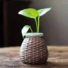 VASESクリエイティブセラミックグリーンストロー銅草草水耕植木鉢花瓶ジューシーなホームルーム装飾レトロシンプル