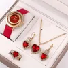 Wristwatches Women's Watch Luxury Fine Ladies WristWatch Present Set Necklace Female's Ring Earring Gift Earrings