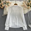 Women's Blouses Loose Long-sleeved White Shirt Top Autumn Beautiful Small