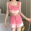 Tracksuits voor dames denim tweedelig sets Fashion Girl Outfits for Women 2023 Summer Suit Suspender Crop Top vrouwelijke slanke shorts