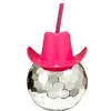 Copo de bola de chapéu de cowboy rosa com palha oz espelho galvanizado disco festa copos de bebida copos de vinho atacado