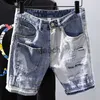 Mäns jeans zoom ny ankomst varm försäljning mode sommar blixtlås flygtvättad avslappnad lapptäcke bomulls jeans shorts män last denim poeter j230814