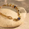 Charm Bracelets Youthway Exquisite Glass Pearl Lapis Lazuli Shaped Water Drop Metal Casting Bracelet for Women Waterproof Party Gift Jewelry 230814