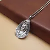 Correntes Real 925 Sterling Silver Goddess Kwan-Yin em um pingente de folha 52mm h