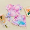 Clothing Sets 2pcs Summer Kids Girls Lovely Clothes Sets Tie-Dye Printed Ruffles Fly Sleeve Shirts Shorts Outfits 1-6Y Clothing