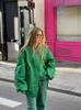 Fashion Zipper Loose Verde Bomber Varsity Jackets Mujeres 2022 Otoño Invierno Invierno Béisbol Cálido PARKAS Overoletas Streetwear HKD230815