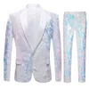 Abiti da uomo Blazer Formato europeo Blazer Pantaloni Abito Moda Velluto bianco Paillettes Stile italiano Abito da sposo da sposa Set da 2 pezzi 230815