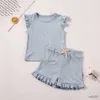 Kleidungssets Sommer Kleinkind Mädchen Ärmel 2-teiliges Set ärmellose T-Shirts Top und Shorts Outfit für Kinder Mädchen solide Anzugkleidung