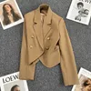 Kvinnors kostymer blazers fjäderkamel färg kvinnlig kostym kappa högklass dubbelbröst modern mångsidig trend 230815