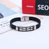 Link Bracelets Fashion Black Wristbands Titanium Stainless Steel Silicone Cuff Heartbeat Charms Rubber Bangles Punk Jewelry Women Men