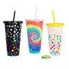 24oz/710 ml Jul Halloween Mugs Color Changing Cups Cold Changing Drink Tumbler With Straw Fruit Te PP Temperaturkänsliga plastvattenflaskor FY5588 0815