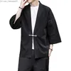 Men's Jackets Men's kimono jacket cardigan casual cotton blended linen seven sleeved cardigan cotton linen jacket Chinese Kung Fu jacket Z230816