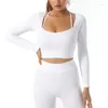 Camicie attive senza soluzione di saldatura a costine a costine appendetta per palestra secca rapida donna fitness a maniche lunghe camicia da yoga sport top addestra