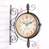 Wall Clocks European Style Vintage Clock Decorative Rust-proof Wrought Iron Battery Operated Non-Ticking Retro Hanging For Home