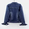 Women's Jackets Spring Summer Full Sleeves Solid Women Collared Distressed Coat Ladies Washed Cropped Denim Jacket Girl Ripped Jean Cardigan Top 230815