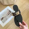 10a Top Quality Slipper Vintage Flat Sandale Metal Logo Slippers Sandal Famous Designer Woman Home Flip Flops Luxury House Shoe Black Leather Outdoors Slide