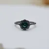 2023 European and American retro S925 sterling silver black gold Pallaiba glass stone flower silver jewelry women's ring