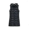 Kvinnors västar 2023 Autumn Winter Mid-Long Down Cotton Women Vest Coat Solid Hooded Sleeveless Jacket Casual Waistcoat Ladies