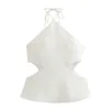 Women's Tanks TRAFZA Summer Female White Zipper Halter Sexy Sleeveless Backless Street Top Bow Lace Up Beach Short Camis Woman's