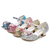 Flat shoes Summer Bowtie Girls Sandals Children Glitter High Heel Princess Party Shoes Kids Fashion Sandalias CSH823 230815