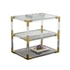 Clear Acrylic 3-Tier Table lucit coffee table living room furniture with glossy Brass bracket