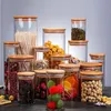 Glass Jars with Natural Bamboo Lids for Home Kitchen Flour, Cookie, Candy Spices - Small Food Storage Airtight Canister Sets Pantry Org Hgmv