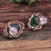 Stud Earrings Vintage Flower Carving Emerald Green Jade Gemstones For Women Rose Gold Silver Color Jewelry Bijoux Birthday Gifts