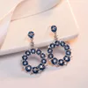 Dangle Ohrringe europäische und amerikanische Designer -Marke Mode Luxus Sonnenblumen Blau Kubikzirkonia Silbernadel Hochzeit