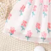 Mädchenkleider Baby Girls A-Line-Kleid Kurzarm Crew Neck Bowknot Blume Print Chiffon Kleid süßes Sommer Neugeborenes Kind R230815