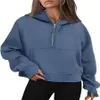 2023 Nieuwe herfst- en winter yoga hoodie dames plus fluwelen verdikking jassen hoodys sport half ritssluiting terry designer trui chothing losse korte kleding