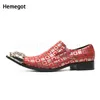 Dress Shoes Metal Iron Toe Leather Rose Red Square Pattern Mixed Color Loafers Banquet Wedding Men 230814