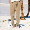 Pantaloni maschili dihope cotone estivo e pantaloni di lino moda stile solido elastico in vita sciolto capri-gamba casual casual