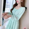 Casual Dresses Korean Floral Chiffon Fairy Dress Female 2023 Spring and Summer French Polka Dot Trumpet Sleeve Ruffled Midi